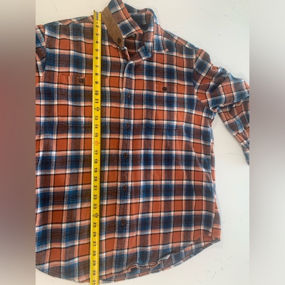 ORVIS men’s Size L Orange Plaid Flannel Thick Shacket Long Sleeve - Picture 11 of 11
